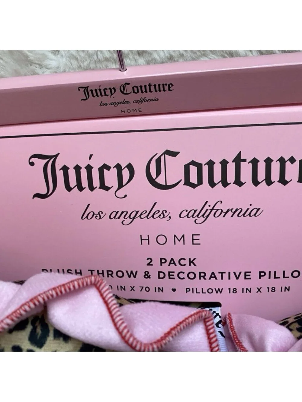 Set Juicy Couture‎ Leopard Cheetah Plush Throw Blanket 60”X70” & Pillow 18”X18”